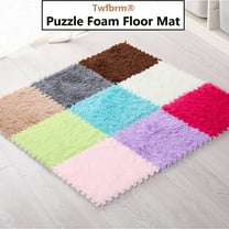 Twfbrm Puzzle Foam Floor Mat for Kids, 12"x12" Plush Interlocking Square Carpet Tiles with Padding, Soft Shaggy Fluffy Area Rugs Non-Slip Thick Play Mat Floor Protective Mats for Living Room Bedroom
