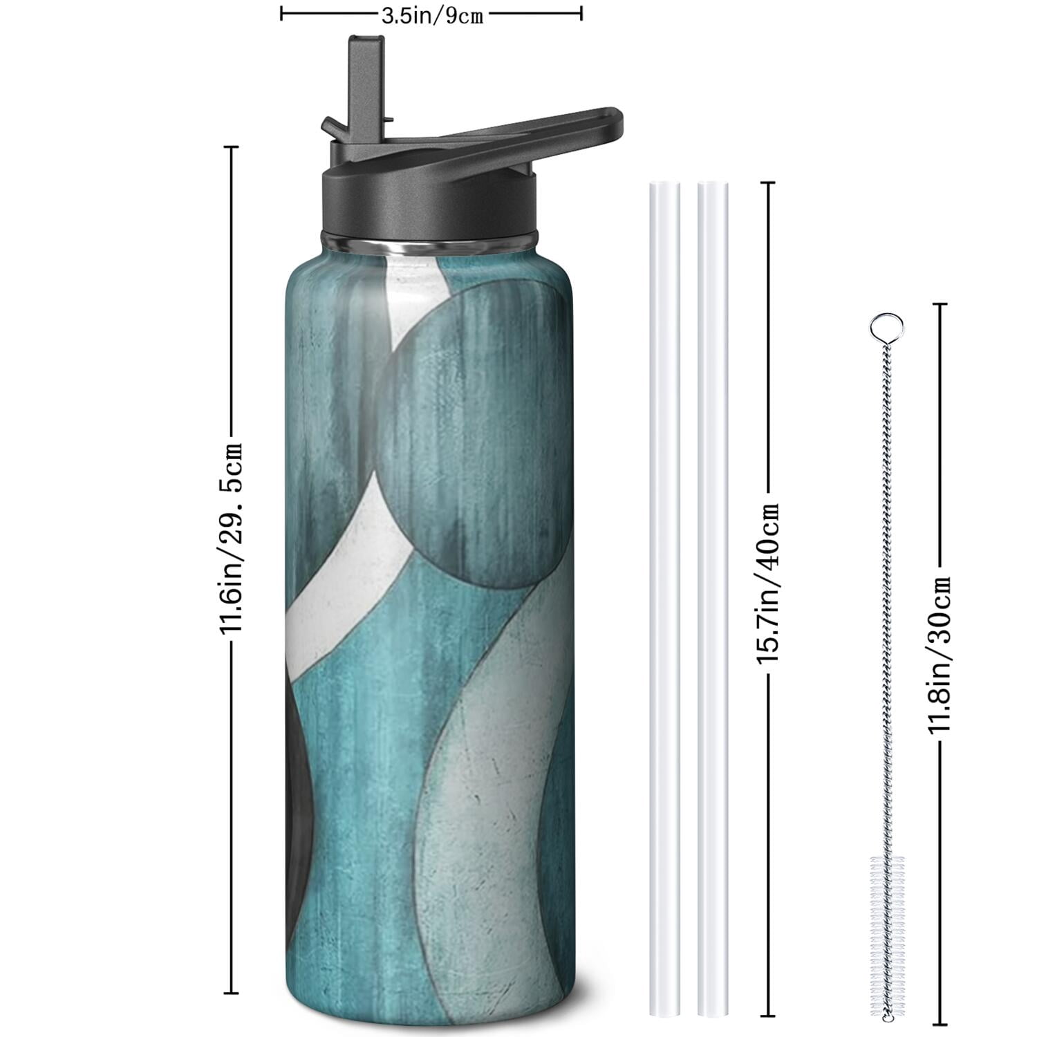 40oz Sports Water Bottle Bohemian Boho Themed Design Triple Walled Insulated Stainless Steel With Straw Leak Proof for Travel Gym
