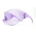thumbnail image 3 of XL Oversized Duckbill Curved Wrap Rimless Shield Plastic Sunglasses Purple, 3 of 4