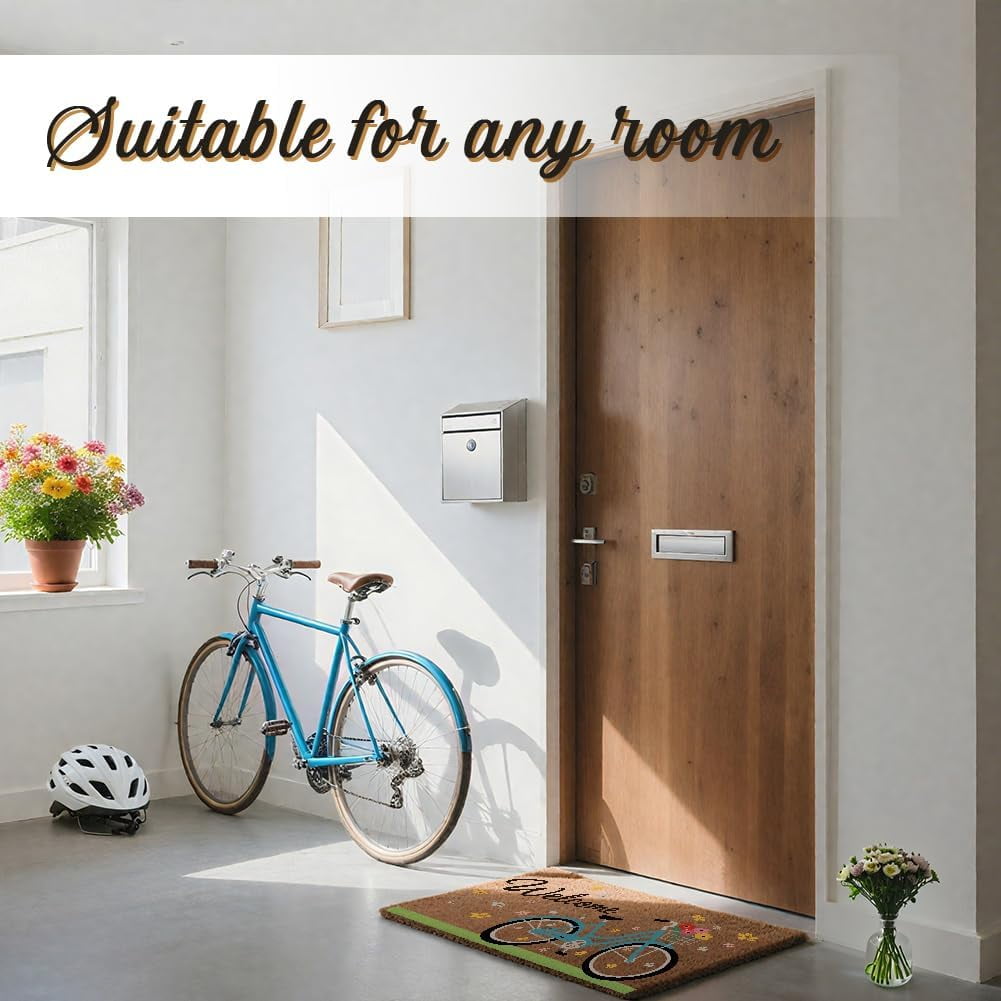 1Pcs Coir Door Mats Outdoor Welcome Matt Front Door Mat Door Mats for Outside Entry Non-Slip Bicycle Design Doormat for Indoor Outdoor