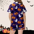 thumbnail image 4 of Girls Halloween Pajamas Set Ghost Pumpkin Print Girls Silk Pjs Short Sleeve Button Down Top Shorts Set Kids Boys Pajamas Size 4T, 4 of 4