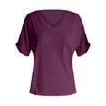thumbnail image 3 of DHFJKG Women's Basic T Shirts V Neck Short Sleeve Solid Color Tee With Pocket Baggy Streetwear Loose Fit Tunic Summer Casual Daily Wear Versatile Tops, 3 of 3
