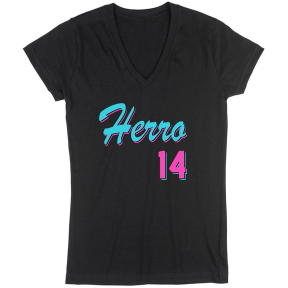 BLACK Heat Tyler Herro Vice City Logo LADIES V-NECK T-shirt ADULT