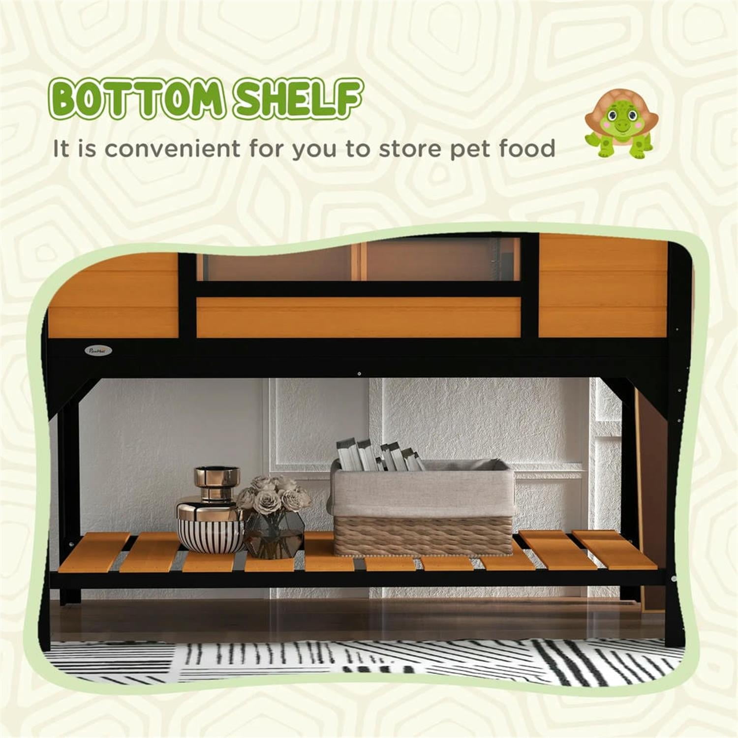 Demi Bonn 48" Wooden Tortoise House with Adjustable Lamp Holder, Shelf Storage, Reptile Cage Enclosure for Turtles, Lizards, Snakes, Small Animal Habitats, Yellow