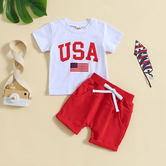 Gerichy Toddler Kids Boy Shorts Clothing Set 0 6 12 18 24 Months 2T 3T Summer 4th of July Baby Boy Outfit T Shirt Shorts 2pcs Set Toddler Fourth of July Outfits Kids Summer Cute Clothes