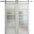 thumbnail image 1 of Sturdy Double Barn Door 60 x 84 inches | Quadro 4002 Light Grey Oak with Frosted Glass | 13FT Rail Hangers Heavy Set | Solid Panel Interior Doors, 1 of 5