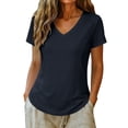 thumbnail image 4 of Womens V Neck Tees Casual Summer Solid T Shirts Short Sleeve Tops Navy XXXL(XXXL), 4 of 8