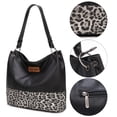 thumbnail image 4 of Wrangler Hobo Bags for Women Vegan Leather Top Handle Shoulder Purses and Handbags, Leopard Black, 4 of 8