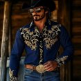 thumbnail image 2 of CONZONE Mens Western Cowboy Shirts Long Sleeve Buttons Down Shirts for Men Trendy Embroidered Lapel Soft Lightweight Tops, 2 of 4