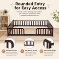 thumbnail image 5 of Miniyam Full Size Floor Bed with Guardrails, Low Profile Wooden Kids Bed Frame with Rounded Entrance, Espresso, 5 of 9