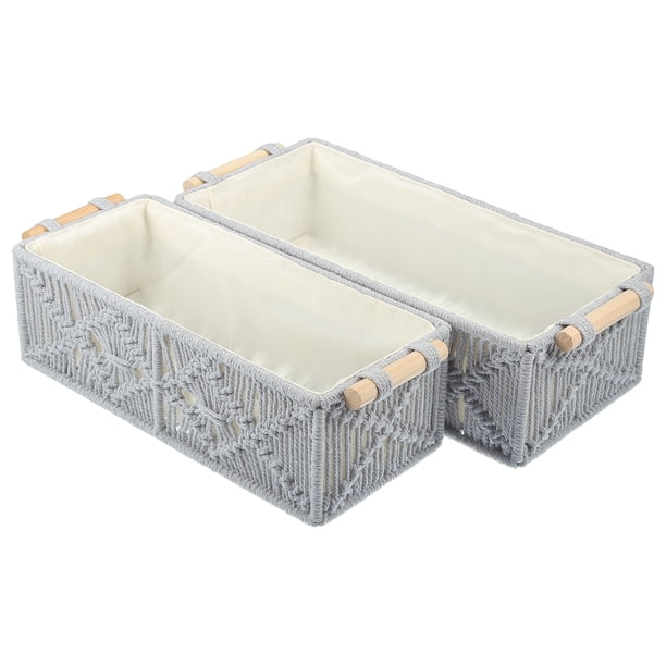 1 juego de caja de decoración de cestas tejidas, cestas de almacenamiento de macramé, organizador de armario de inodoro, para dormitorio, sala de estar, hogar, madera y algodón, gris