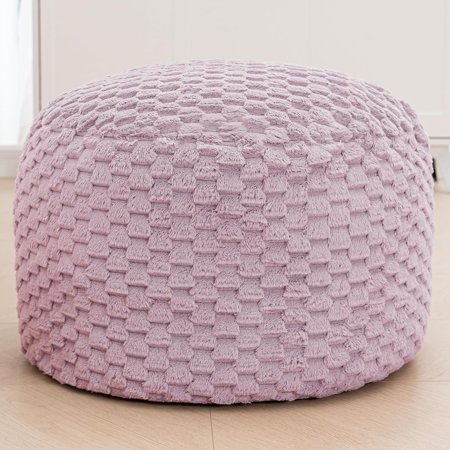 Pouf Ottoman Unstuffed,Floor Pouf,Ottoman Foot Rest,20x20x12 Inches Round Poof Seat, Floor Bean Bag Chair,Foldable Floor Chair Storage for Living Room, Bedroom (Purple Pouf Cover)