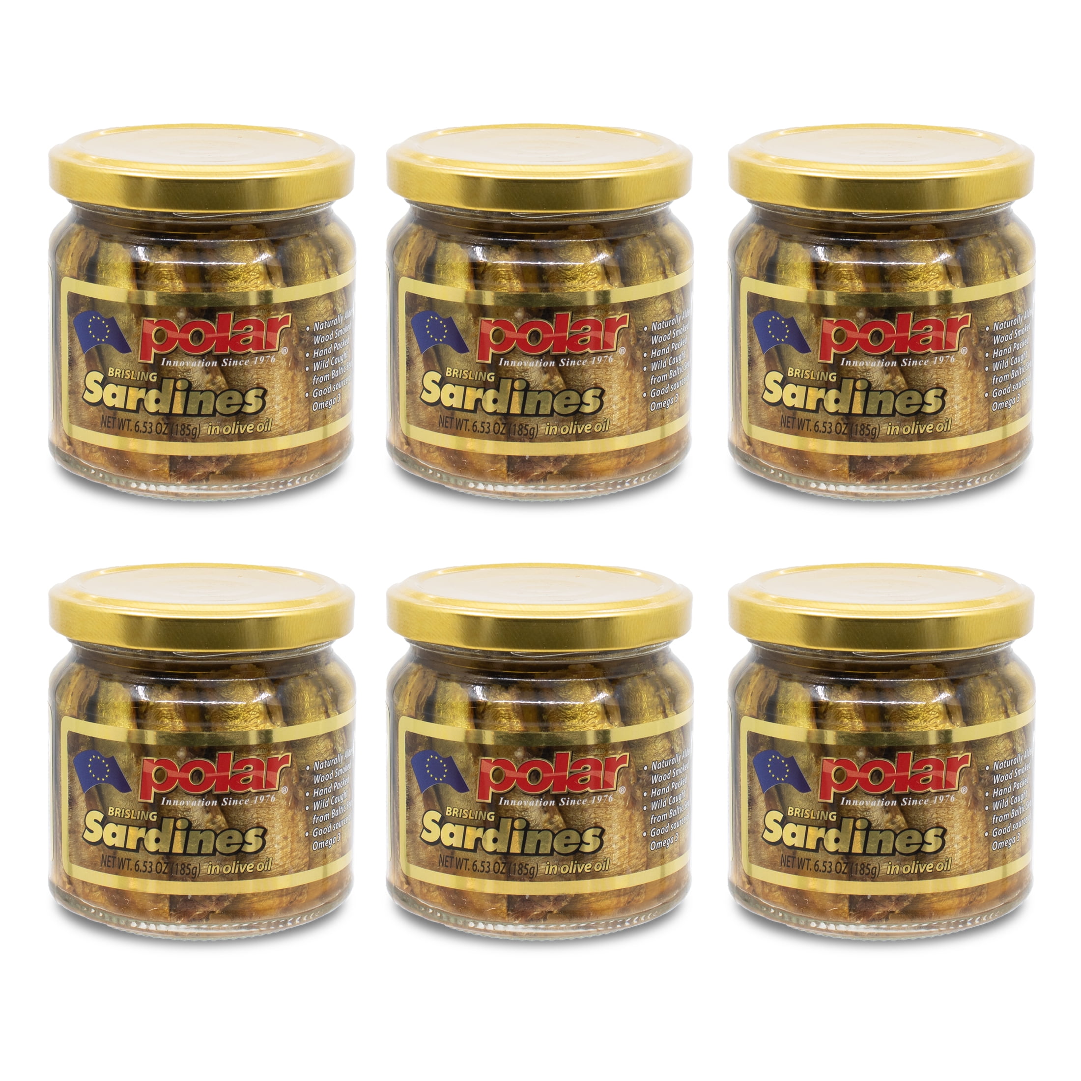 Smoked Brisling Sardines in Olive Oil in Jar, 6.5oz (Pack of 6)
