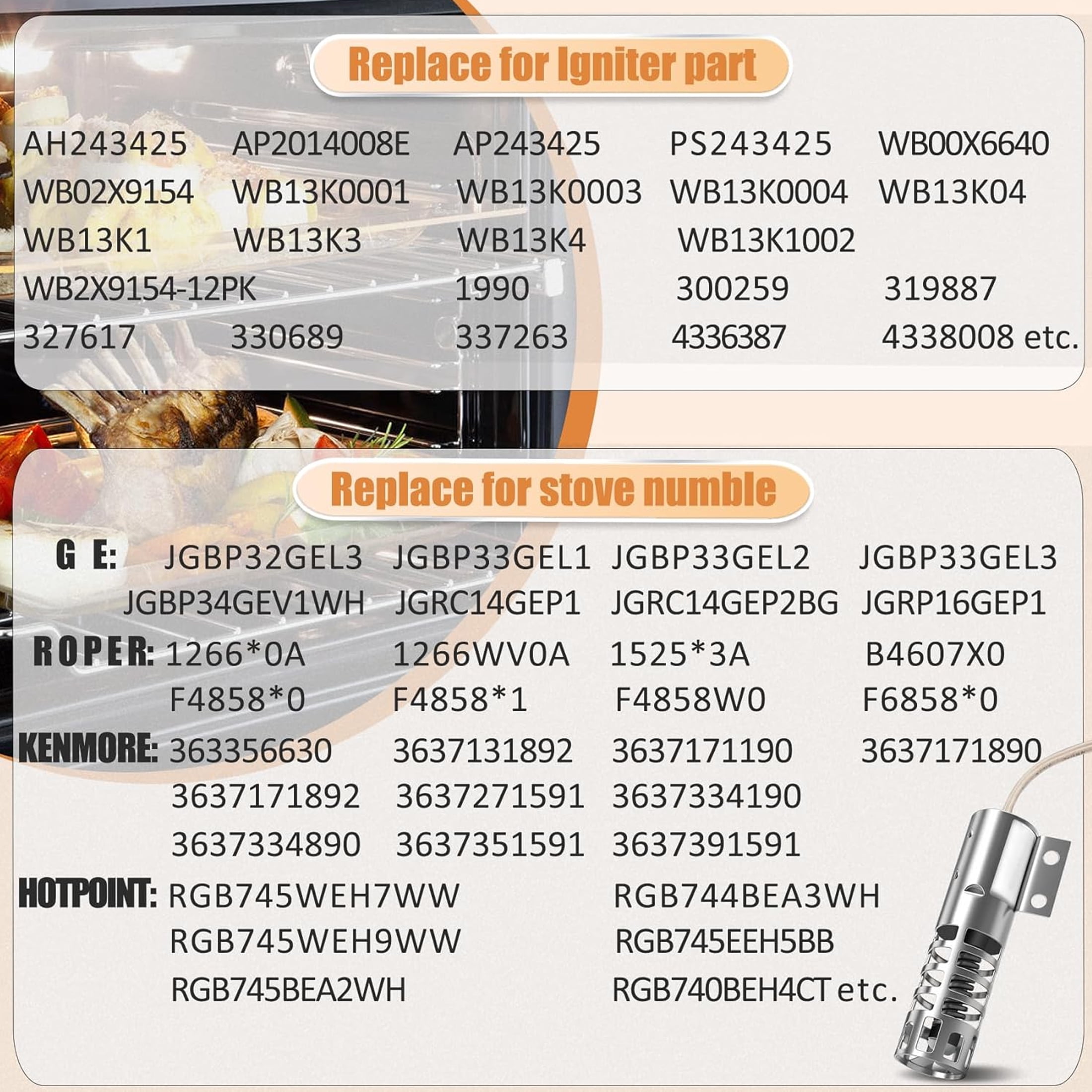 WB2X9154 Oven Igniter Compatible with GE Round Gas Range Igniter Replacement Parts, Replace WB13K10027 WB13K3 PS243425 AP2014008 GR403 (120V,2.5-3.0 a)