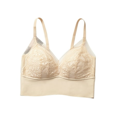 DJskiyers Womens Lace Wireless Bra Soft Supportive Bras Floral Minimizer Bra Vintage Push Up Bras Comfortable Daily Bralette