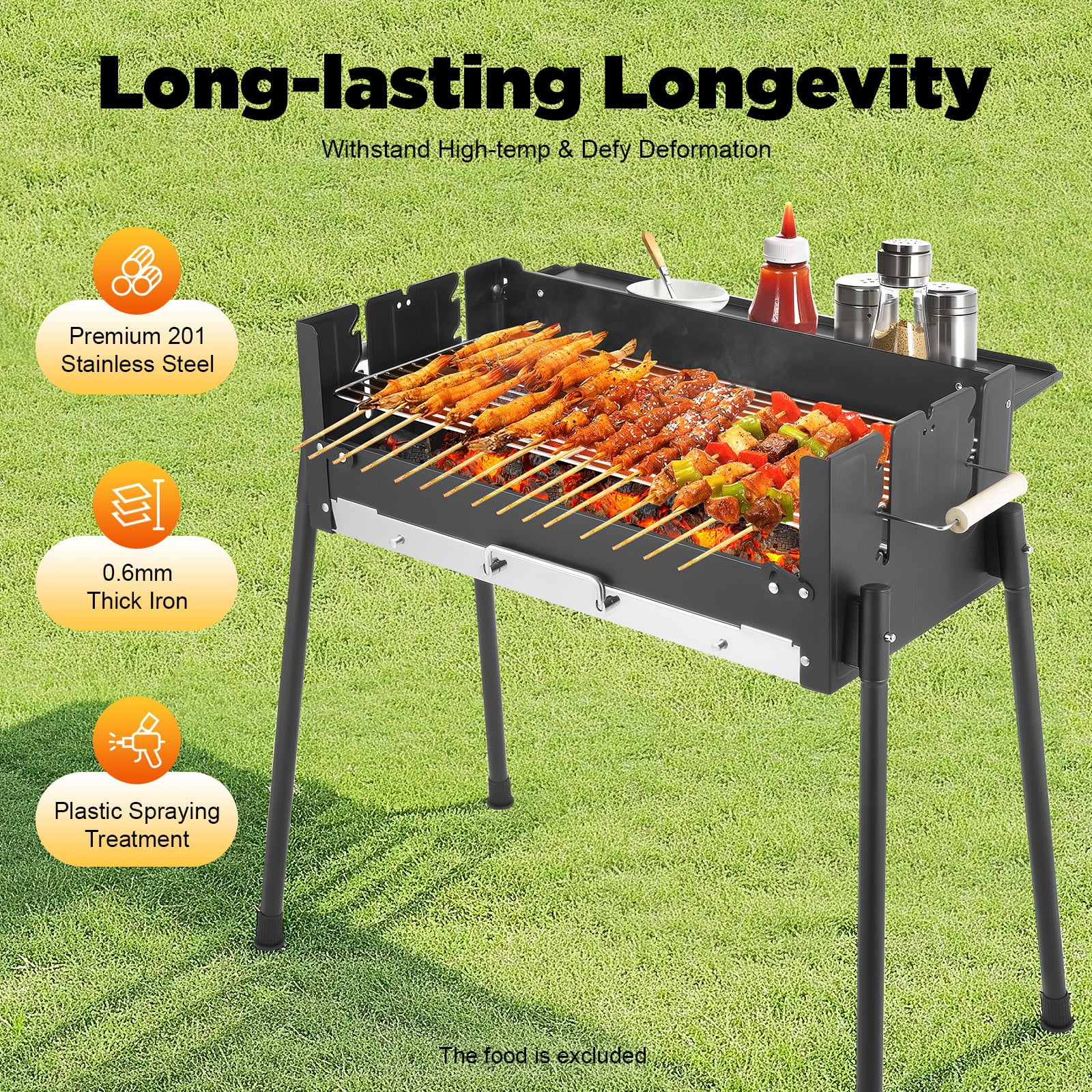 Barbecue Charcoal Grill Stainless Steel Folding BBQ Outdoor Camping Barbecue NEW 3-8 People 27.56*15.75*9.25