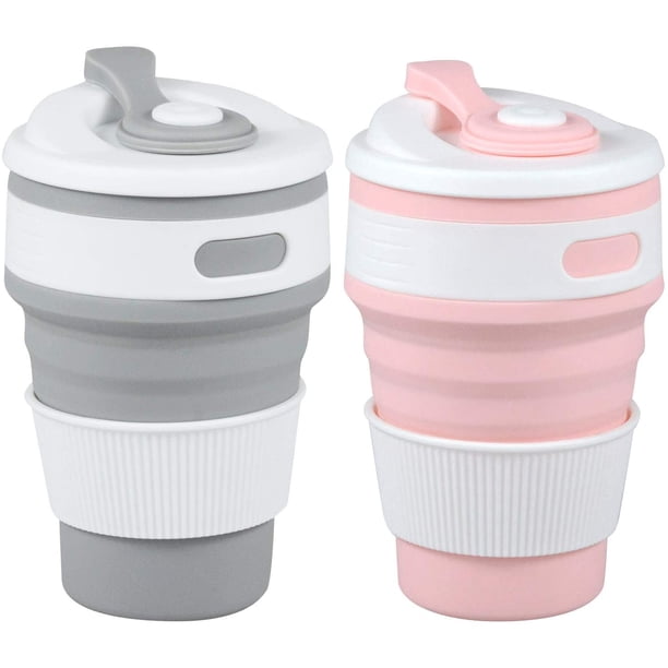 Paquete de 2 vasos plegables de silicona (350 ml cada uno) Taza de viaje reutilizable sin BPA, a prueba de fugas / plegable / portátil para acampar, al aire libre y en la oficina oso de fresa Hogar