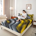 thumbnail image 4 of Homewish Geometric Stripes Boy Girl 4pcs Bed Sheets,Grey Yellow King Sheets,Abstract Gradient Lines Super Cozy Sheet Set,Breathable Home Decor, 4 of 7