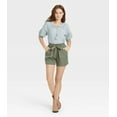 thumbnail image 3 of OAT Juniors' Chambray Pull-On High-Waisted Paperbag Shorts Dark Green M, $64 NWT, 3 of 5