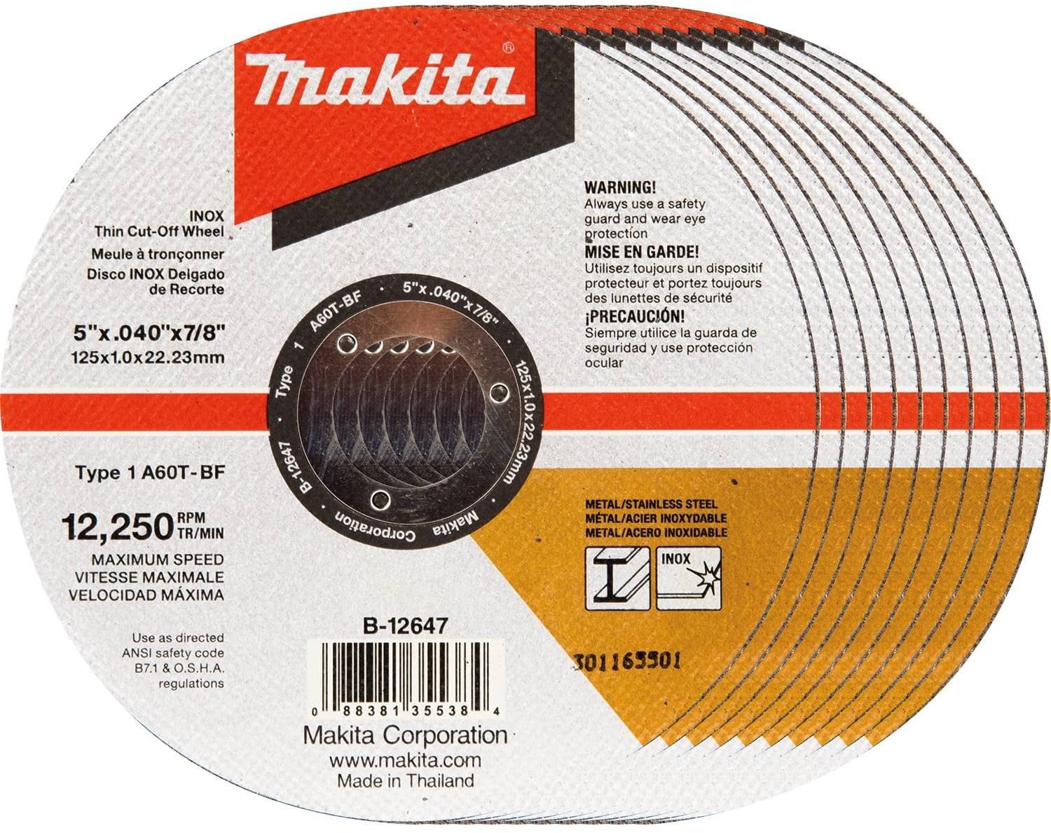 Mikita B-46165 5" x .032" x 7/8" Ultra Thin Cut-Off Wheel Stainless 