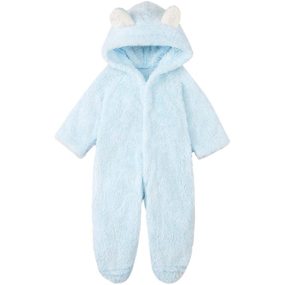 Newborn Baby Warm Fleece Hooded Romper Jumpsuit 0-12 Months
