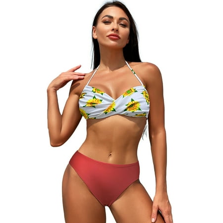 FJUCHAI Women s Swimsuits Set String Two Piece Halter Top Triangle Bikini Set Adjustable Straps Quick-Drying Swimsuit Bathing Suits