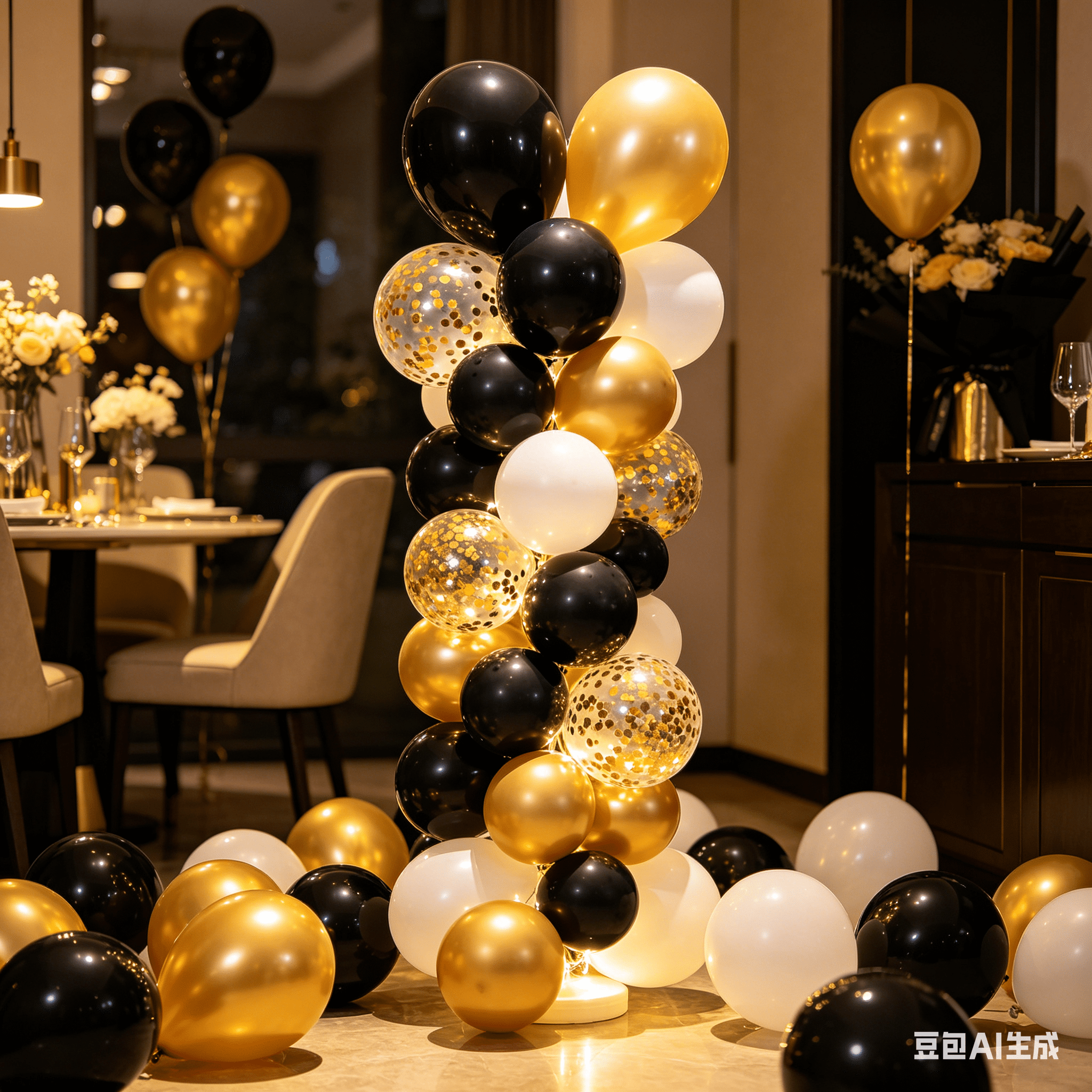KIRIKOU 138pcs Black Gold and White Balloon Garland Arch Kit 18" 12" 10" 5" Chrome Metallic Confetti Pastel Latex Balloons for Birthday Wedding Baby Shower Party Decors