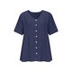 thumbnail image 4 of Craaazy Women's Casual V Neck Blouse, Solid Color Short Sleeve Button Down Shirt, Loose Fit Comfy Breathable Cotton Linen Tops for Daily Wear Gifts, 4 of 6