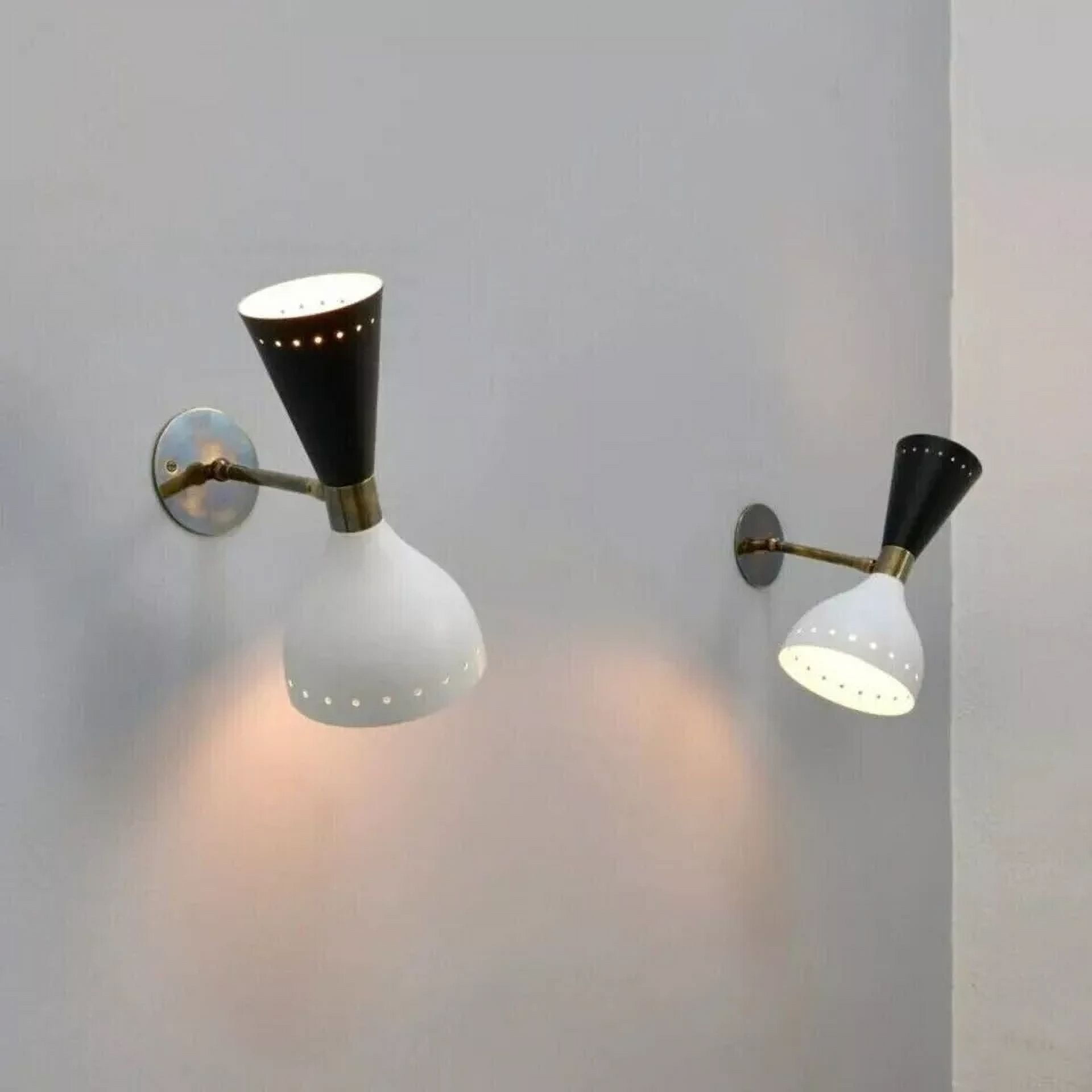 Aesthetic Vintage Collection Mid-Century Light LED Pair Italian Diabolo Modern Wall Sconce Fixture, Black & White