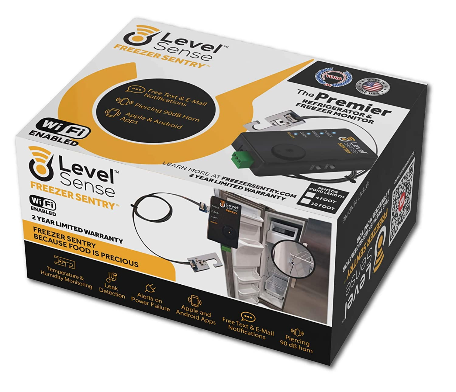 Freezer Temperature Alarm with Email, Wi-Fi Enabled, 4 Foot. Sensor