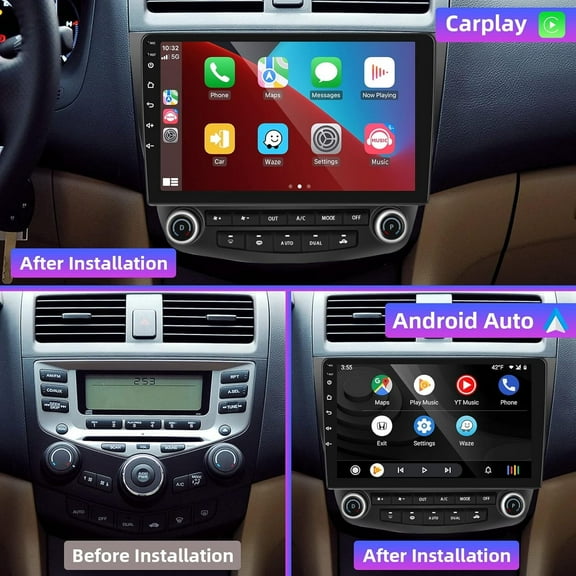 Woudy Android Car Stereo for Honda Accord 2003-2007, 10.1'' Wireless CarPlay Android Auto GPS Navigation with Bluetooth, Wi-Fi, Backup Camera 2 32GB
