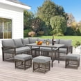 thumbnail image 2 of AECOJOY Patio Furniture Set with Cover, 7 Pieces Wicker Outdoor Sectional Sofa with High Table and Chairs, All Weather PE Rattan Conversation Dining Set with Ottoman, Grey Cushions, 2 of 8
