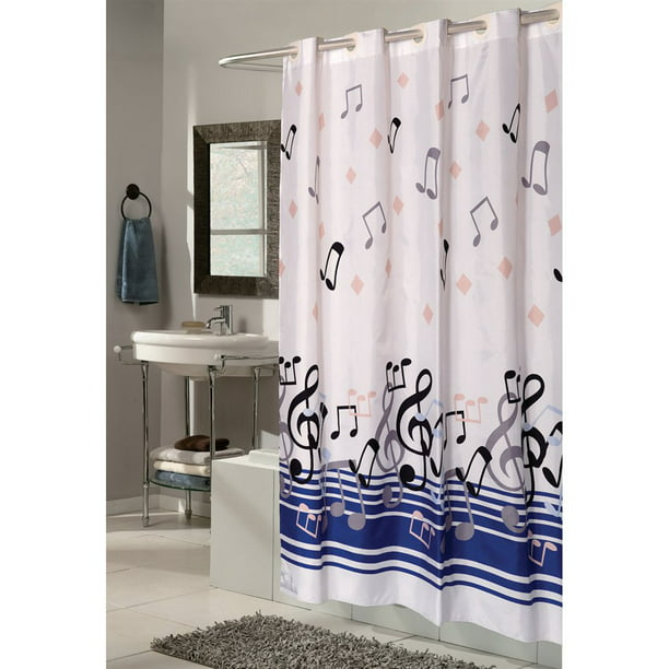 Blue Note Polyester Shower Curtain, 108 Inch Wide Hookless Shower Curtain