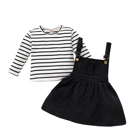

YWDJ 6Months-3Years Girls Outfit Set Toddler Striped s Costume Skirt Romper Sling Skirt Suit Black 6-12Months