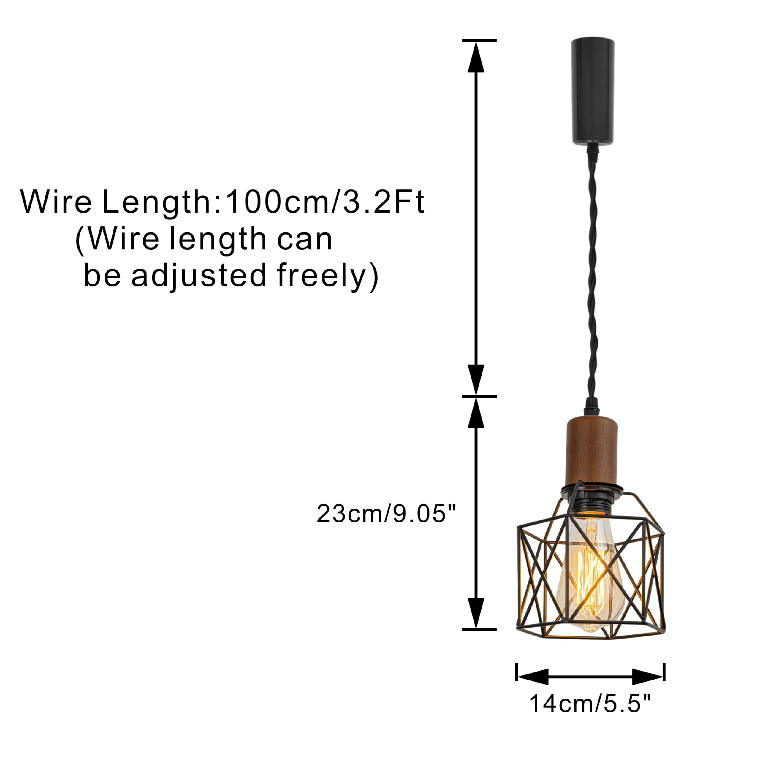 KAYYELAMP Retro Design Track Lighting Fixture Walnut E26 Base Black Metal Hollow Cage Shade 3.2Ft Adjusted Cord H-Type Track Lamp for Kitchen Bar Counter(No Bulb, Track)