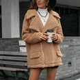 thumbnail image 7 of IROINNID Women's Short Shearing Coat Notch Lapel Solid Color Long Sleeve Warm Coat Jacket Winter Outerwear, Khaki, 7 of 7