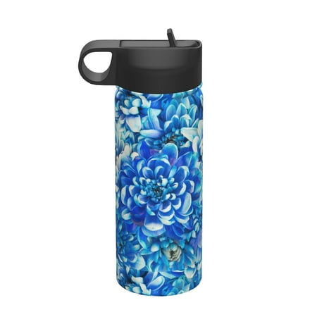 

Salouo Vibrant Blue Floral Pattern 18 oz Water Bottle With Straw Stainless Steel Sports Water Cup Flask Wide Mouth Travel Thermal Mug for Home Office Car