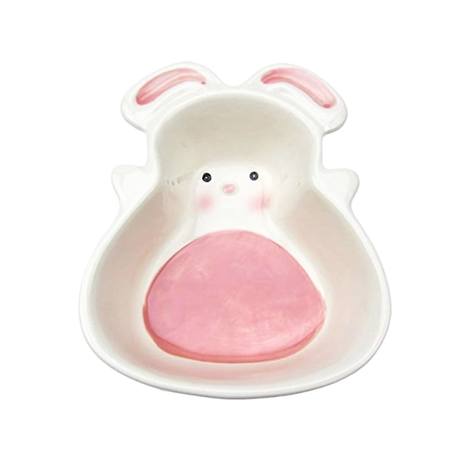 Fashion Pet Ceramic Bowl Pink Rabbit Shape for Cats and Dogs Multi Color