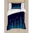 thumbnail image 1 of Chicago Skyline Twin Size Duvet Cover Set, Blue American Town Panorama City Contemporary Illustration, Decorative 2 Piece Bedding Set with 1 Pillow Sham, Dark Blue and Turquoise, by Ambesonne, 1 of 3