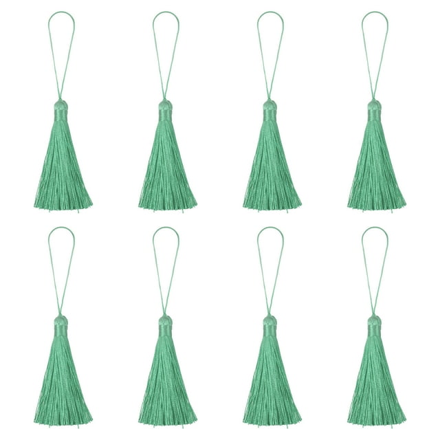 Unique Bargains 6.5' Silky Bookmark Tassels with Loop for DIY Craft Accessory, 8Pack Dark Green