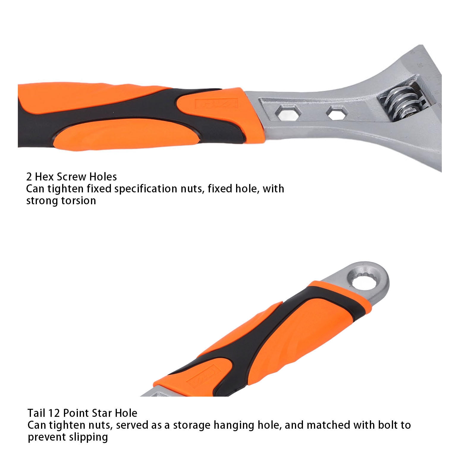 Yajisi 12" Adjustable Wrench – High‑Carbon Steel, Hex & Star Opening, ABS Non‑Slip Handle, Flexible Roller, Rust‑Proof Electroplating
