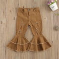 thumbnail image 3 of Franhais Children Autumn Trousers, Solid-Color Ripped Double-Layer Bell-Bottomed Pants with Pockets for Little Girls, 1-6 Years, 3 of 9