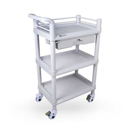 BodyMed 3-Tier Medical Utility Cart with Drawer and Shelves – 360 Degree Multi-Functional Mobile Storage Organizer for Clinic, Hospital, Lab, Office