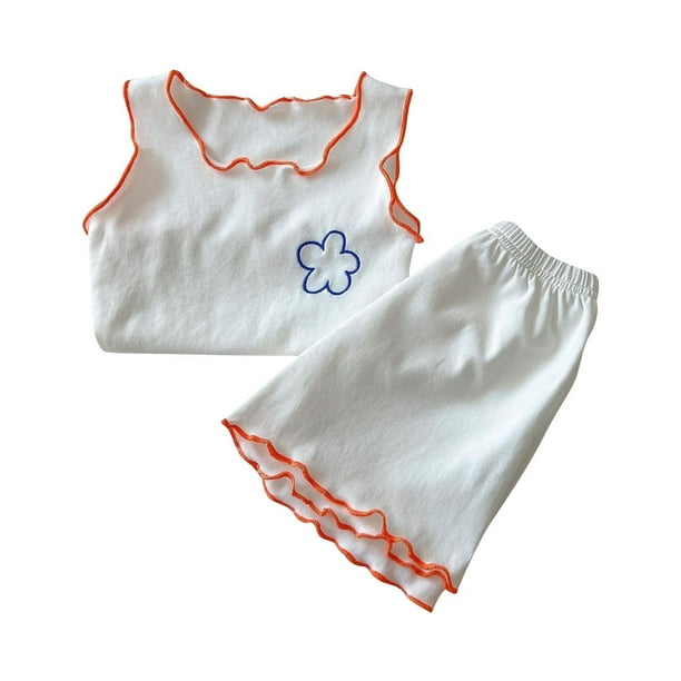 Odeerbi 0-8 Años Niños Niñas Conjuntos de Verano Camisetas Sin Mangas Con Ribete de Lechuga Pantalones Cortos Conjunto de Dos Piezas Pantalones Cortos Con Cintura Elástica