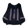 thumbnail image 4 of Blusa bordada para mujer, ropa de cuello redondo, camisa étnica informal elegante y elegante Negro, 4 of 10