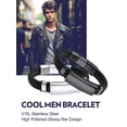 thumbnail image 3 of Bandmax Men's ID Bar Cuff Bracelet Black Wax Rope Chunky Wristband Braided Bracelet with Adjustable Buckle for Men Him Husband, 3 of 9
