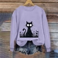 thumbnail image 6 of LangJing Black Cat Halloween Sweatshirts for Women Oversized Long Sleeve Tunic Pullover Fall Tops Spooky Season Sweatshirt Purple,XXL, 6 of 7