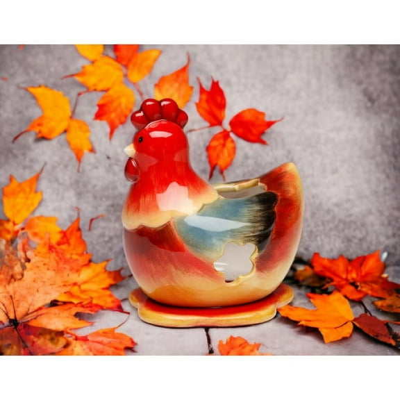 Ceramic Red Hen Tea Light Candle Holder Home Decor  Kitchen Decor Farmhouse Decor,