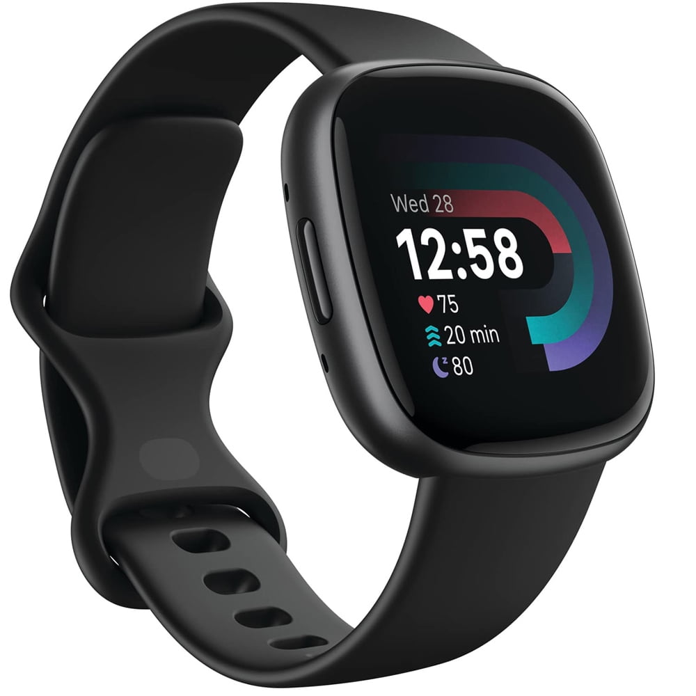 Fitbit FB523BKBK-US Versa 4 Fitness Smartwatch with GPS, 24/7 Heart Rate - Black/Graphite Bundle with Workout Sport Towel & Tech Smart USA Fitness & Wellness Suite