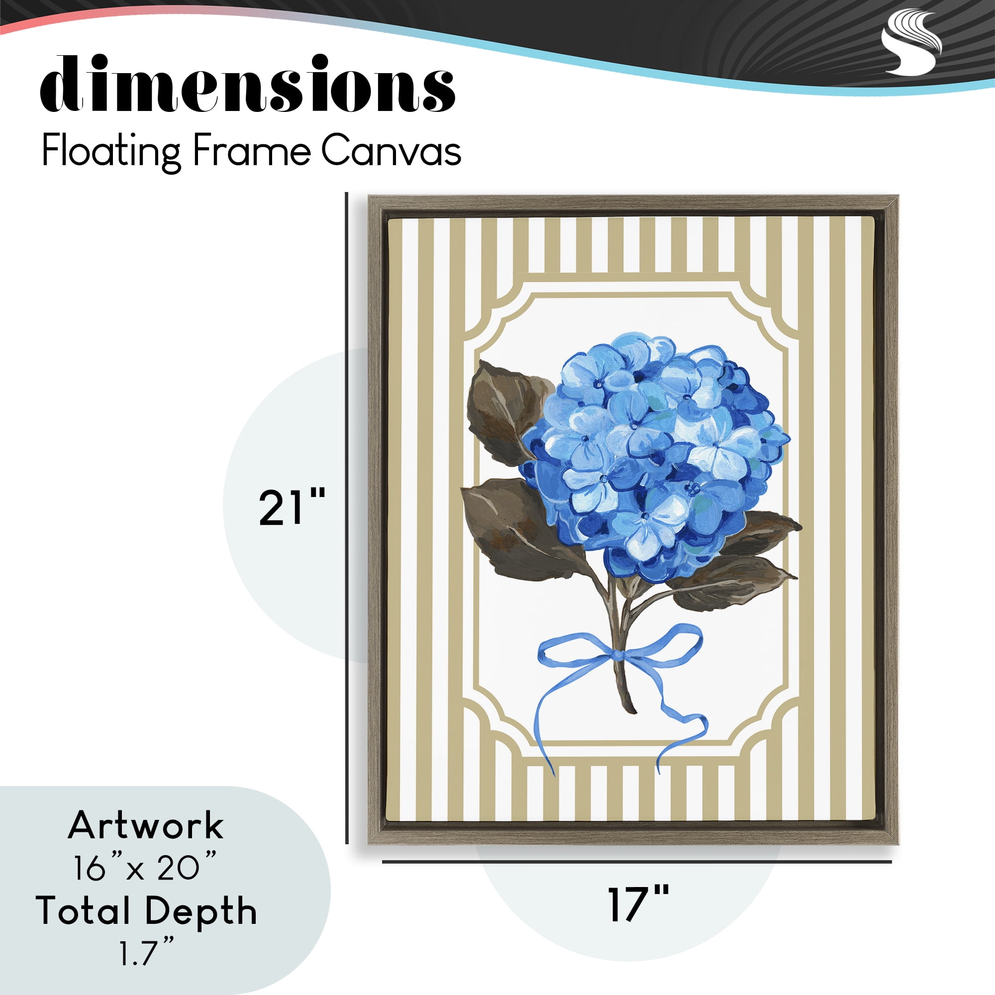 Hydrangea Bundle with Bow Brown Framed Floater Canvas Wall Art, design by Adonna Ebrahimi